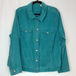 Caribbean Joe Corduroy Jacket Teal Blue Size 2X